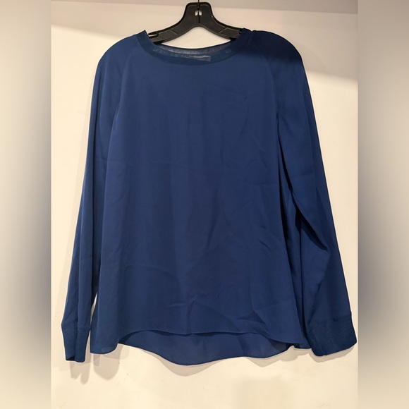 Vince Blue Silk Ribbed Trim Blouse Size L - Picture 2 of 5